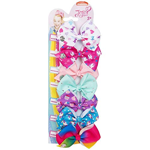 NC Bows 7 days Jojo Bow 8 cm with Unicorn and Rainbow pattern - Beautiful Hair Accessories - Best Xmas Present Stocking Filler for Girls