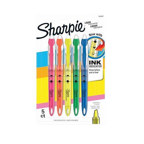 Sharpie Liquid Highlighters, Chisel Tip, Assorted Colors, 5 Count