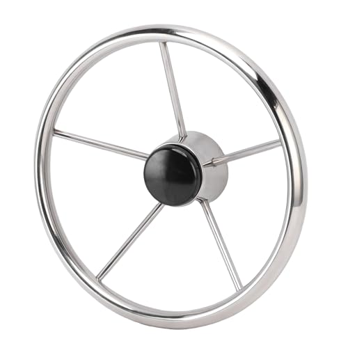 MasYosh Volante de Barco de Acero Inoxidable de 5 Radios de 13,5 Pulgadas, Volante Marino de Estilo Destructor Clásico con Agarre Cómodo, para Yate, Lancha Rápida, Pontón, Barco de Pesca