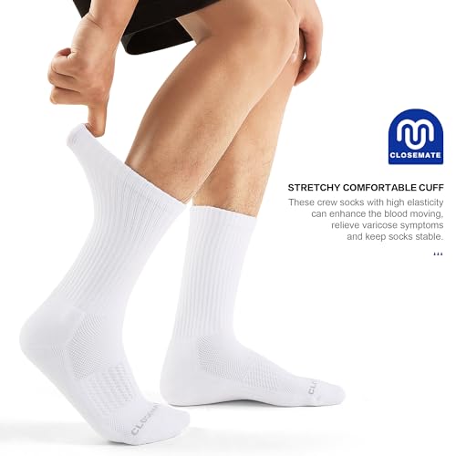 Closemate Men's Cushioned Crew Socks – 6 Pairs, Cotton Moisture-Wicking for Sports and Hiking