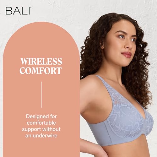 Image of Bali Women's Wireless Bras for Women - Breathe Lace Cotton Modal No Underwire Bra, Adjustable T-Shirt, Plus Size