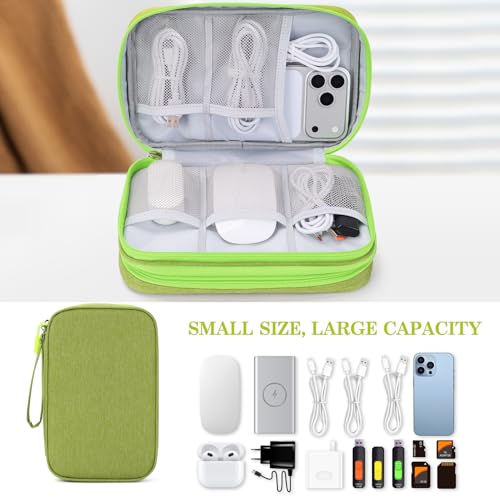 Image of FYY Electronic Organizer, Large Travel Cable Organizer Bag Pouch Electronic Accessories Carry Case Portable Waterproof Double Layers All-in-One Storage Bag for Cable, Cord, Charger, Green