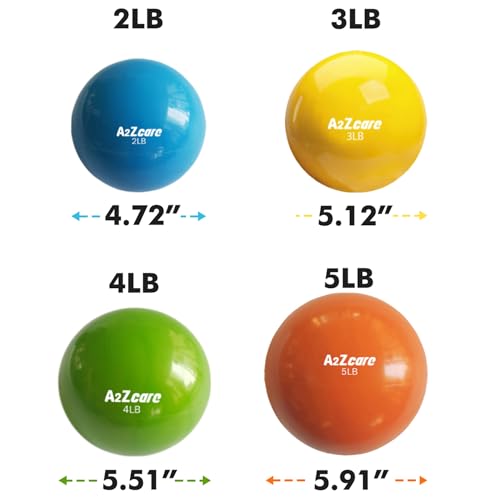 A2ZCARE Toning Ball - Weighted Toning Exercise Ball - Soft Weighted Medicine Ball for Pilates, Yoga, Physical Therapy and Fitness (Blue - 2lbs, Yellow - 3lbs, Green - 4lbs, and Orange - 5lbs)