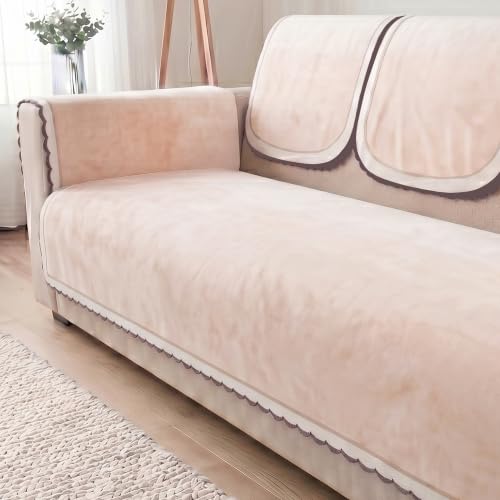 Image of Story@Home Velvet Sofa Cover 2 Seater Sofa Mat with Back Covers (152x122Cm) & Arm Rest Covers | Anti Slip Mat 2 Seater for Living Room | Measure Your Sofa & Create Your Set - Ombre Cotton Candy
