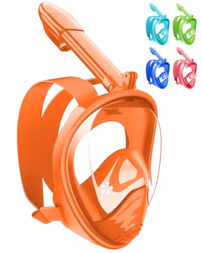 HINATAA Máscara de Buceo y Snorkel de Cara Completa para Niños, 180° Anti-vaho Anti-Fuga, Compatible Con Cámara, para Niños de 4 a 12 Años (Naranja)