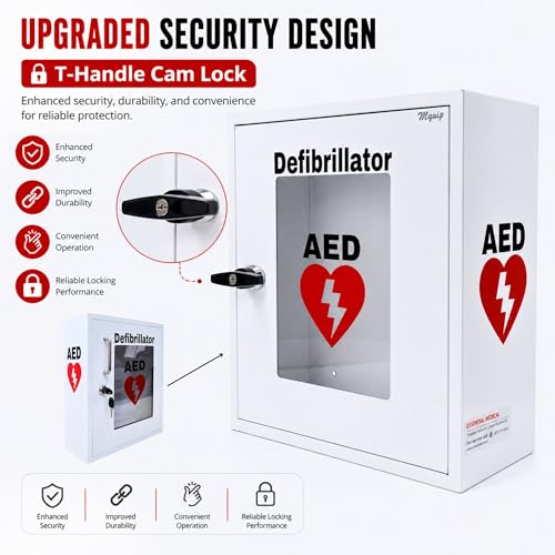 Image of Cabby ECO AED Cabinet with Alarm | Universal AED Wall Mount Cabinet | Heavy Duty Steel | Safety Lock with Keys | Polycarbonate Glass | Fits All AED Brands | Red & White