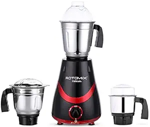 Rotomix Necklace 750W Mixer Grinder with 3 Stainless Steel Jars (1 Wet Jar, 1 Dry Jar and 1 Chutney Jar), Black-RED.Make in India(ISI Certified)