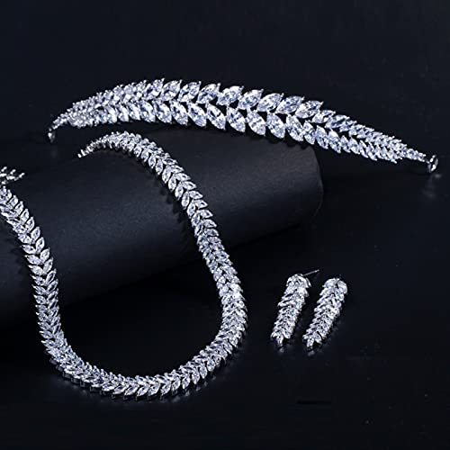 Conjunto de joyas nupciales con collar pendientes y tiara de circonita 4