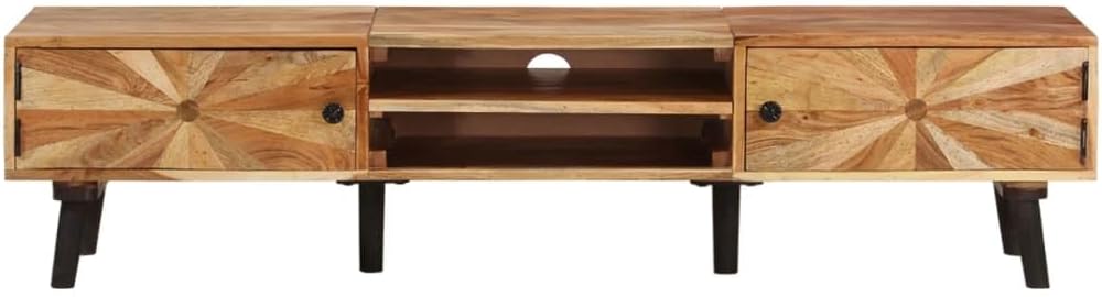 Natural Wood TV Cabinet Solid Acacia Wood Storage Unit with Four Drawers Rustic Charm and Spacious Organization for Living Room Media Essentials