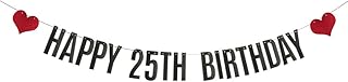 ABCpartyland Black Glitter Happy 25th Birthday Banner,25th Birthday Party Decorations Supplies, Pre-Strung,Letters Black,HAPPY 25TH BIRTHDAY