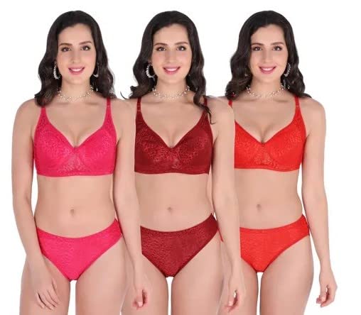 Stylish & Dashing B-Cup Combo Bra Panty Lingerie/Bikin/ 2PC Set for NEW Bridal Girls and Women Set of Bra Panty Pack of 3PC Size-image-18