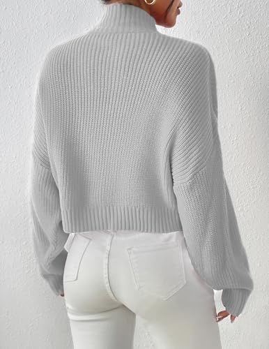 Image of Libsorge Women's Cute Turtleneck Crop Sweaters Spring 2025 Ladies Dressy Casual Lightweight Cozy Ribbed Knit Solid Long Sleeve Ultra Cropped Pullover Sweater Grey L