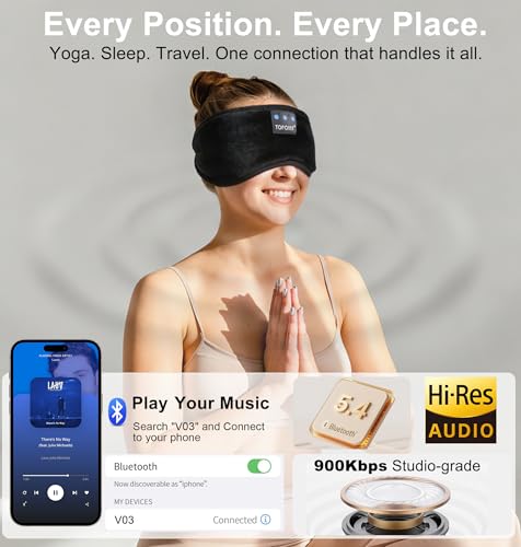 TOPOINT Sleep Mask with Headphones Bluetooth 5.4 Wireless, Sleep Headphones Earphones Earbuds with Microphone HD Speakers Music, Blackout Eye Mask for Sleeping Travel Meditation Men Women Cool Gadgets - Image 6