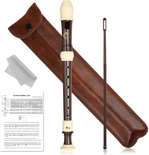 YHNDECO Blockflöte Holz, Holzblockflöte im Deutschen Stil, Blockflöte Deutsche Griffweise, Sopranblockflöte mit Wischerstab Korkfett, 8-Loch-Flöte für Erwachsene Anfänger