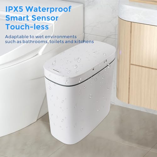 Image of Bathroom Trash Can with Lid, 3.7 Gallon Waterproof Garbage Can, Electric Smart Sensor Touchless Trash Can with 40pcs Trash Bags, Ideal for Bathroom, Kitchen, Living Room