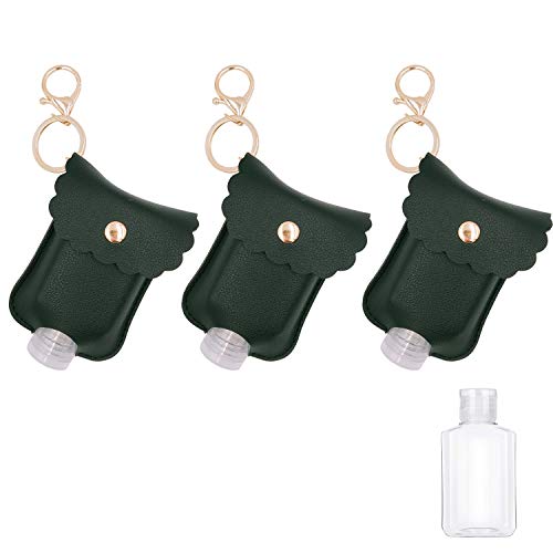 SLKIJDHFB Botella de viaje y funda de cuero con cierre de langosta y llavero, botellas reutilizables recargables para loción, champú, aceites esenciales y otros líquidos, 3 piezas