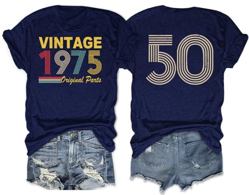 50th 60th Birthday Gift for Women Vintage 1975 1965 Tshirt Birthday Party Tee Graphic Short Sleeve Tops