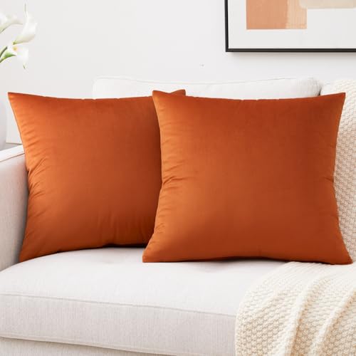 Image of Mixhug Decorative Throw Pillow Covers, Velvet Cushion Covers, Solid Throw Pillow Cases for Couch and Bed, Burnt Orange, 26 x 26 Inches, Set of 2