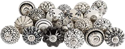 Shah Crafts.Ceramic Door Knobs, Set of 20 Assorted Flower Designs Handmade Vintage for Interior Furniture, Cabinet Cupboard Wardrobe Drawers Pulls Handles
