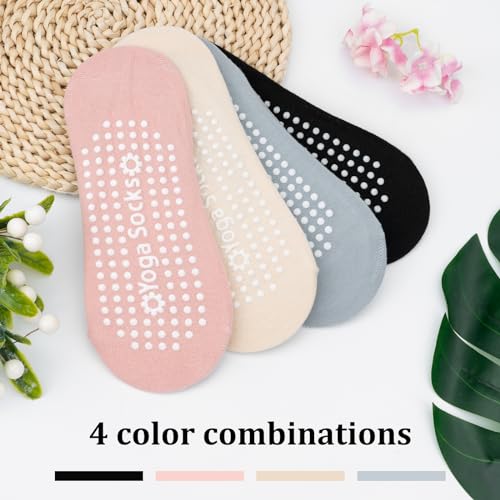 4 Pares Comodos Calcetines Yoga Pilates Para Mujeres y Hombres Antideslizantes Calcetines Artes Calcetín Marciales Tobillero Deportivo Con Puntos Antideslizantes para Yoga Fitness Ballet, EUR 36-39 - imagen 4