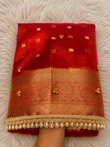 Threads Gallery Ghunghroo Banarsi Tissue Silk Saree Red - Image 5