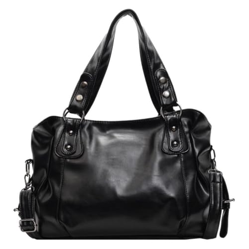 Bolso Tote Grande para Mujer, Cuero Sintético, Color Negro