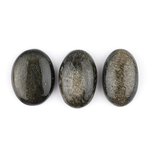 ColouredRocks 3pcs Golden Obsidian, Oval Shape, Natural Cabochon Gemstone, Loose Crystals, Wholesale Bulk Polished, Jewelry Making Supply, Wire Wrapping, DIY, Craft, Gem Collection (16-20mm)