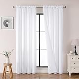 OWENIE Heidi White Curtains 84 Inch Long 2 Panels Set for Living Room Bedroom, Light Filtering Solid Fabric Window Curtains Drapes, Elegant Rod Pocket Curtains, 2 Pcs Each 40' W 84' L
