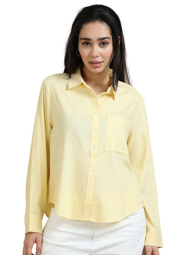Image of Glam & Chique Women's Relaxed Fit Spread Collar Solid Casual Shirt S-2XL