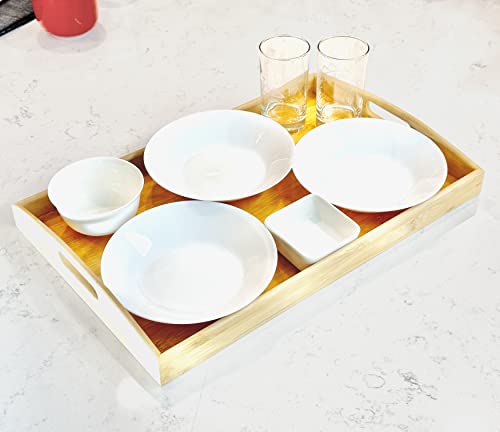 Bam & Boo - Natural Bamboo Serving Tray Extra Large Rectangular With Handles For Food, Drinks, Storage, Parties, Weddings, Picnics(20” X 13” X 2.35”) #TOP1