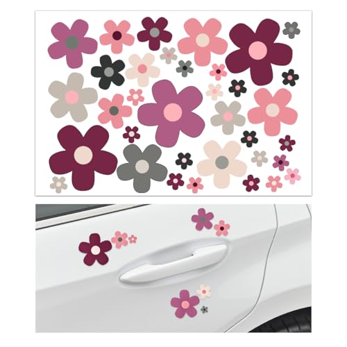 Image of KVAEY Flowers Car Stickers Set, Self Adhesive Daisy Flower Label Stickers for Car Body Mirror Window, Waterproof Hippie Stickers for Car Scooter Laptop Decoration, Car Accessories (Style K)
