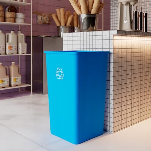Image of 50 Gallon Blue Square Commercial Trash Garbage Can | Outdoor Office Restaurant School Kitchen