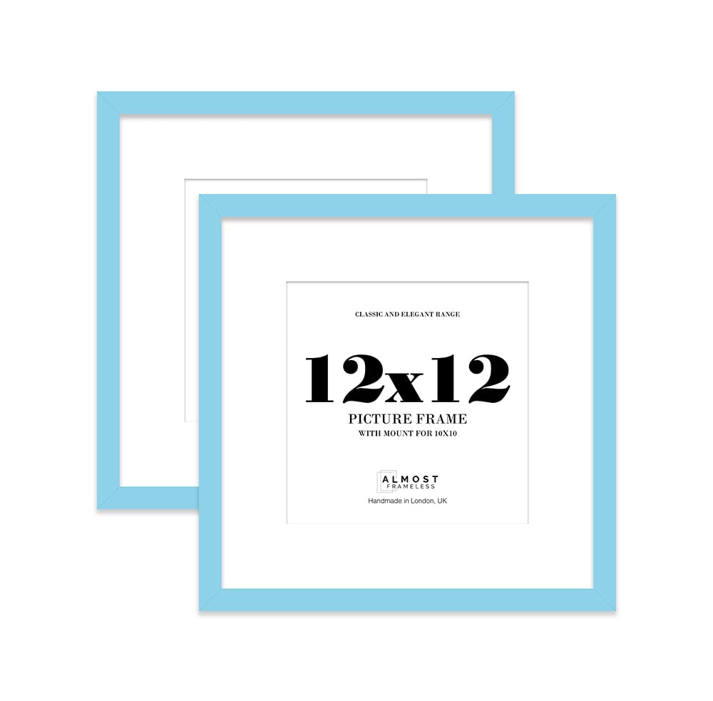 12x12 Light Blue Picture Frame with Mount for 10x10 Photos, Prints - Modern Square Wall Frame, Set of 2