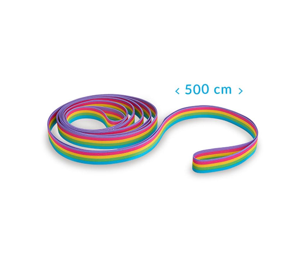 TRENDHAUS 968036 Rainbow Power Gummitwist, guma do skakania o długości 5 m w kolorach tęczy, w zestawie instrukcja (może nie być dostępna w języku polskim), do zabawy wewnątrz i na zewnątrz