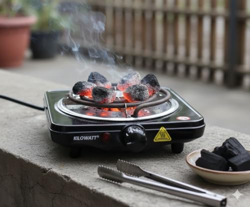 Image of Electric Hot Plate with Heat Adjustable Control, Single Burner Cooking Stove black