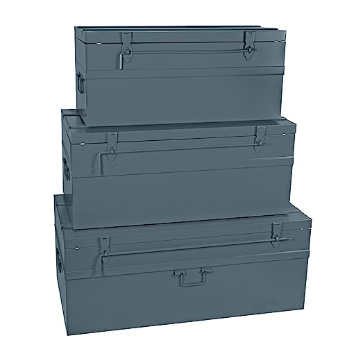 Cogex - Lot de 3 malles métalliques - Cadenassables - Couleur: Gris - 1 malle 70 litres 700 x 330 x 310 mm + 1 100 litres 800 x 390 x 340 mm + 1 150 litres 900 x 450 x 370 mm