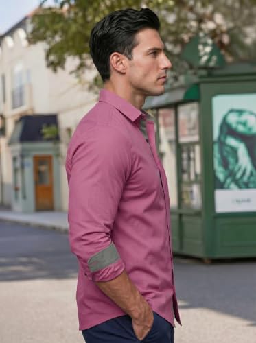 Image of Men's Cotton Blend Shirt with Solid Long Sleeves Spread Coller Neck Regular Fit Single Chest Pocket and Standard Length | Cotton Casual Shirt for Man