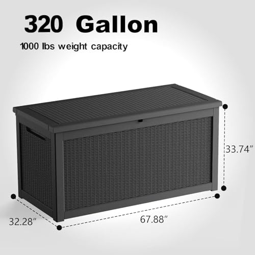 Image of 320 Gallon Deck Box Waterproof Outdoor Storage UV Resistant Black