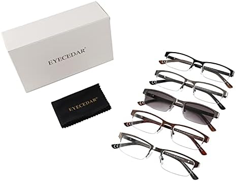 Amcedar Metal Half-Frame Reading Glasses Men 5-Pack Spring Hinges Stainless Steel Material Sun Readers 2.00