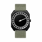 slow Jo 15 - Swiss Made one-hand 24 hour watch - Black with olive grenn canvas band