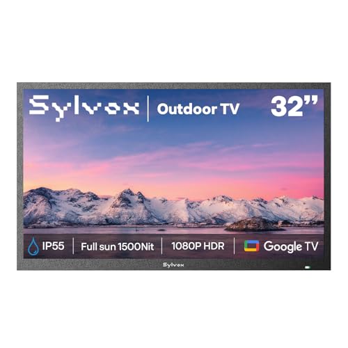 SYLVOX 32' Smart Outdoor TV,1080P Full Sun Outdoor Television with 1500 Nits High Brightness, IP55 Weatherproof TV for Outside, Google System WiFi Bluetooth Google Assistant Chromecast (Pool Se)