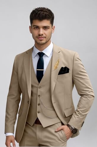 Men's Suits Slim Fit 3 Piece, Formal Suits for Men Business Wedding Prom Mens Tuxedo Suit Set Blazer Vest Pant 5