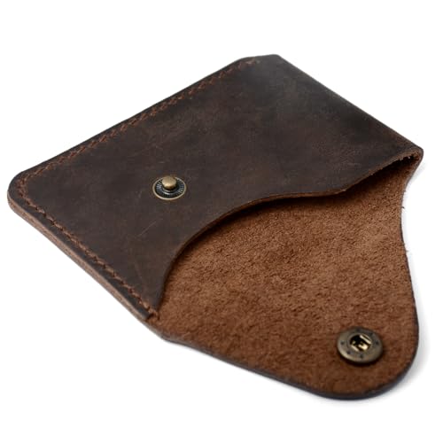 Handmade Genuine Leather Card Holder with Brass Snap Closure, Double-Needle Stitched Slim Minimalist Front Pocket Wallet (Dark Brown) by Generic - Used condition - Image 4
