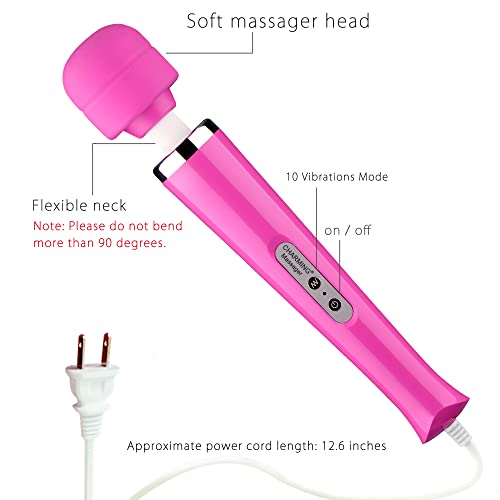 Image of CHARMING 10 Speeds Wired Powerful Handheld Back Massager with Strong Vibration Wand, Personal Therapy Massager for Sports Recovery, Muscle Aches, Body Pain- Rose red