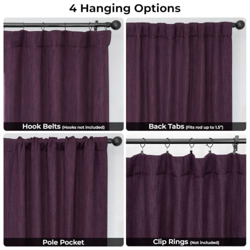Image of HPD Half Price Drapes - Faux Linen Curtains for Living Room (1 Panel) - 50W X 108L - Textured Room Darkening Curtains for Bedroom 108 Inches Long - Drapes for Home Decor, Mulberry