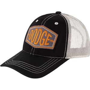 Dodge Trucker Hat, Vintage Logo Adjustable Snapback Baseball Cap with Curved Brim, Black, One Size
