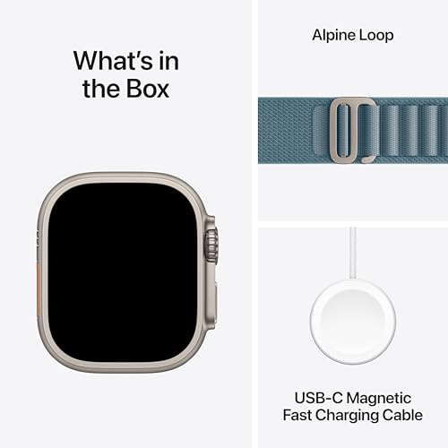 Image of Apple Watch Ultra 3 [GPS + Cellular 49mm] Running & Multisport Smartwatch w /Rugged Titanium Case w /Light Blue Alpine Loop - M. Satellite Communications, Advanced Health & Fitness Tracking