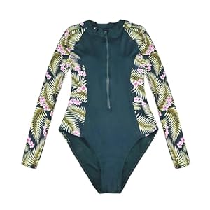 Dames Rash Guard-badpak met lange mouwen uit één stuk en verwijderbare pads Surfbadmode Badpak met ritssluiting aan de voorkant