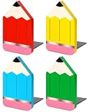 FYSUIMU 4Pcs Back to School Wood Bookends Colorful Pencil Shape Wooden Book Stands Chic Non Skid Book Stoppers for Heavy Books Home School Office Library
