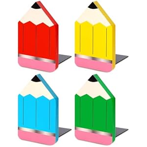 4Pcs Back to School Wood Bookends Colorful Pencil Shape Wooden Book Stands Chic Non Skid Book Stoppers for Heavy Books Home School Office Library